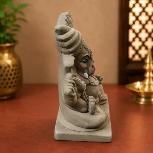 KSI Handmade Clay Ganesh Idol 13.2 cm (5.2 Inch) | Eco-Friendly Mitti Ganpati Murti for Home Decoration thumbnail 8