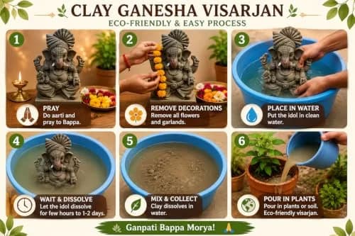 KSI Handmade Clay Ganesh Idol 13.2 cm (5.2 Inch) | Eco-Friendly Mitti Ganpati Murti for Home Decoration thumbnail 9