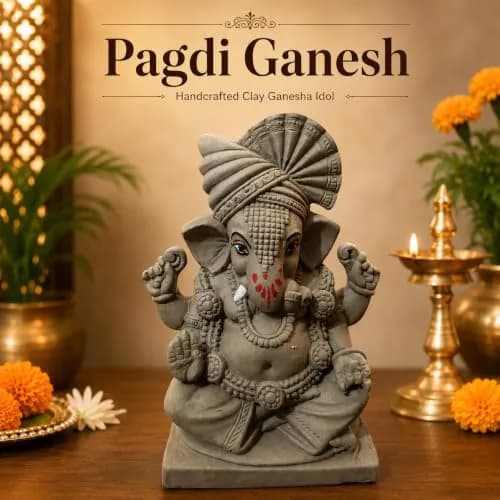 KSI Handmade Clay Ganesh Idol 13.2 cm (5.2 Inch) | Eco-Friendly Mitti Ganpati Murti for Home Decoration thumbnail 2