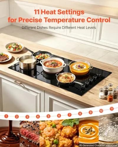 VEVOR 36-inch 5-Burner Electric Cooktop 8800W 220V | Built-in Ceramic Radiant Stove with 11 Heat Levels & Timer thumbnail 4