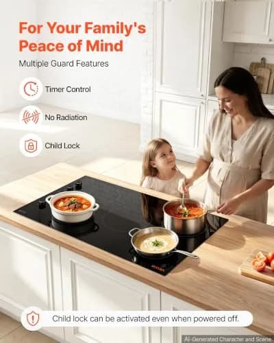 VEVOR 36-inch 5-Burner Electric Cooktop 8800W 220V | Built-in Ceramic Radiant Stove with 11 Heat Levels & Timer thumbnail 6