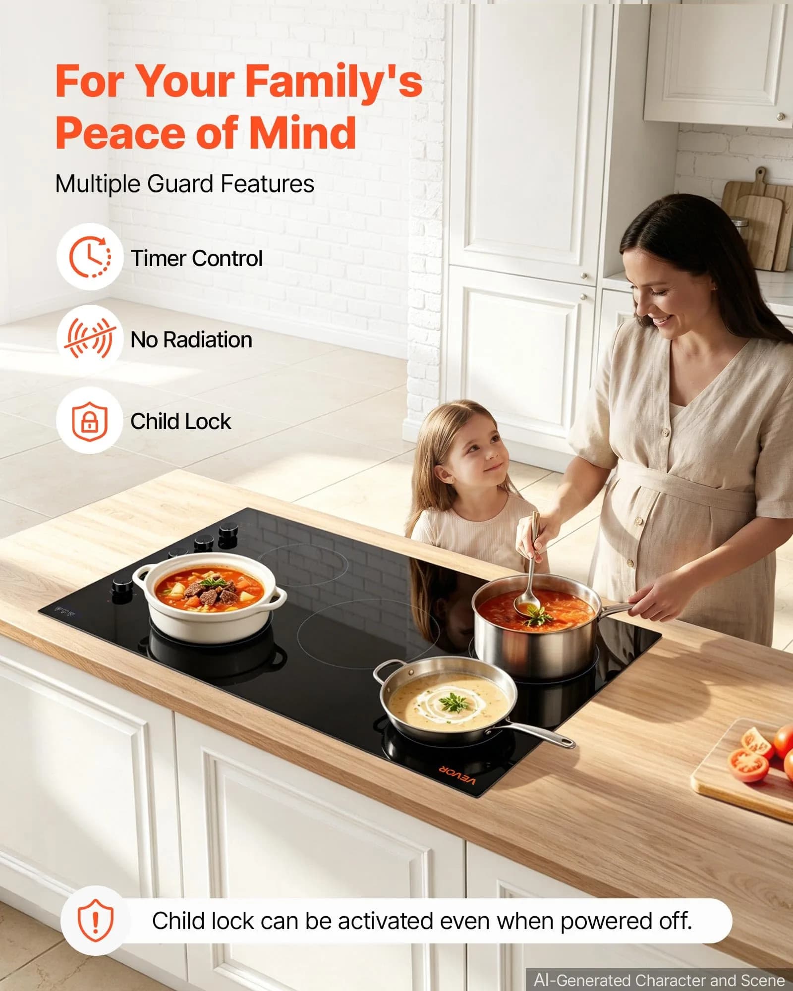 VEVOR 36-inch 5-Burner Electric Cooktop 8800W 220V | Built-in Ceramic Radiant Stove with 11 Heat Levels & Timer - view 6