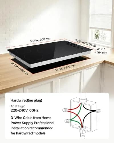 VEVOR 36-inch 5-Burner Electric Cooktop 8800W 220V | Built-in Ceramic Radiant Stove with 11 Heat Levels & Timer thumbnail 7