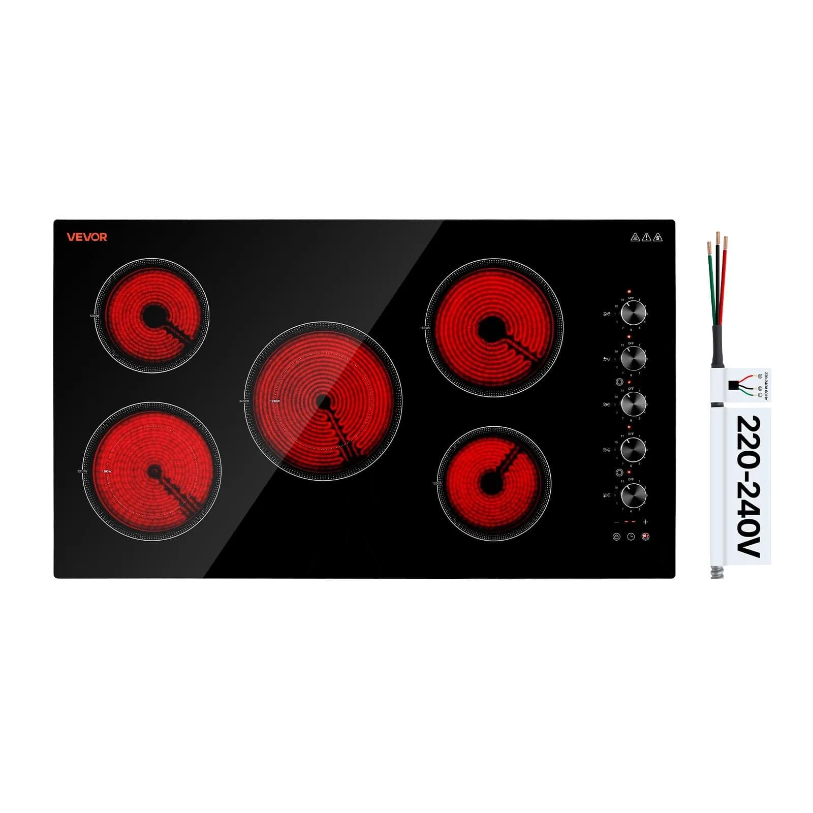 VEVOR 36-inch 5-Burner Electric Cooktop 8800W 220V | Built-in Ceramic Radiant Stove with 11 Heat Levels & Timer - main product image