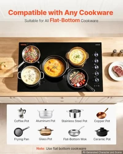 VEVOR 36-inch 5-Burner Electric Cooktop 8800W 220V | Built-in Ceramic Radiant Stove with 11 Heat Levels & Timer thumbnail 8