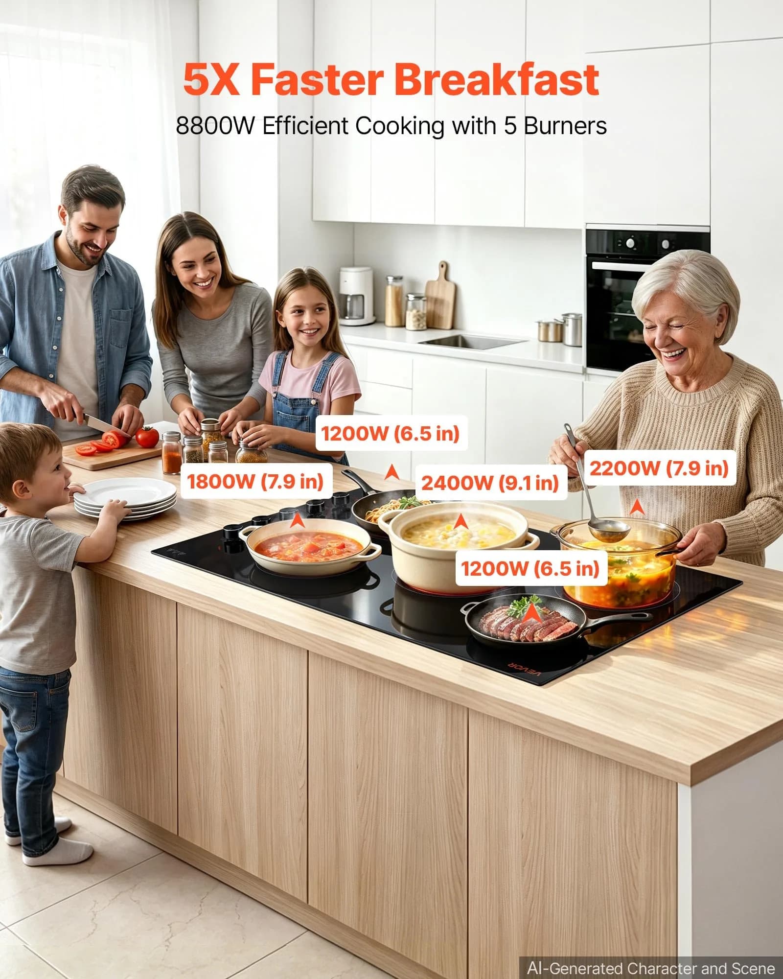VEVOR 36-inch 5-Burner Electric Cooktop 8800W 220V | Built-in Ceramic Radiant Stove with 11 Heat Levels & Timer - view 2