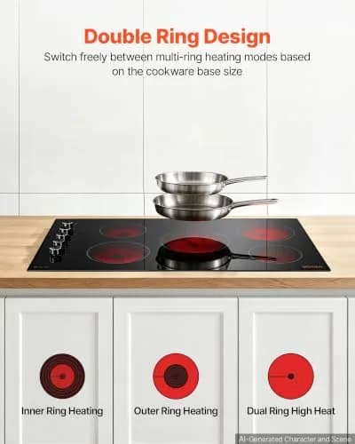 VEVOR 36-inch 5-Burner Electric Cooktop 8800W 220V | Built-in Ceramic Radiant Stove with 11 Heat Levels & Timer thumbnail 3