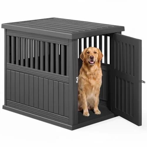 Fancyango Heavy Duty Dog Crate Furniture Lockable Indoor Outdoor Kennel & End Table for Small/Large Dogs Decorative Plastic Pet Crate (Black, 39.4" L x 28.4" W x 32.6" H) thumbnail 1