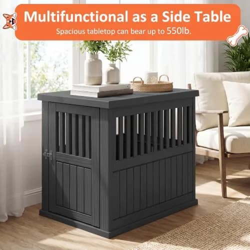 Fancyango Heavy Duty Dog Crate Furniture Lockable Indoor Outdoor Kennel & End Table for Small/Large Dogs Decorative Plastic Pet Crate (Black, 39.4" L x 28.4" W x 32.6" H) thumbnail 5