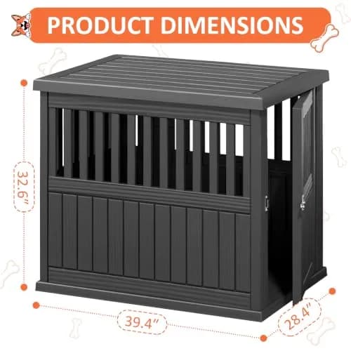 Fancyango Heavy Duty Dog Crate Furniture Lockable Indoor Outdoor Kennel & End Table for Small/Large Dogs Decorative Plastic Pet Crate (Black, 39.4" L x 28.4" W x 32.6" H) thumbnail 6