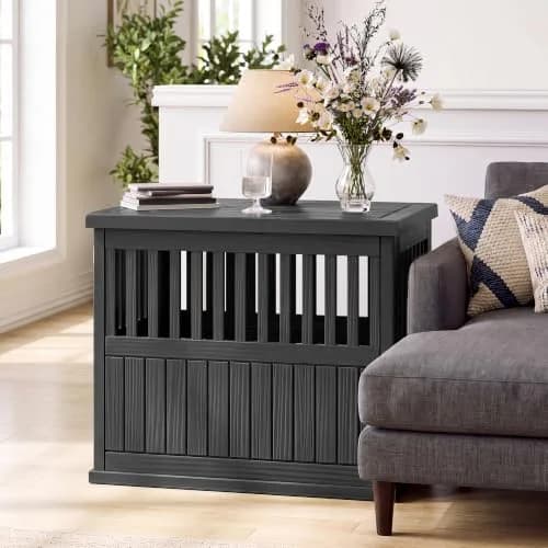 Fancyango Heavy Duty Dog Crate Furniture Lockable Indoor Outdoor Kennel & End Table for Small/Large Dogs Decorative Plastic Pet Crate (Black, 39.4" L x 28.4" W x 32.6" H) thumbnail 8