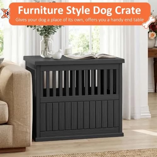 Fancyango Heavy Duty Dog Crate Furniture Lockable Indoor Outdoor Kennel & End Table for Small/Large Dogs Decorative Plastic Pet Crate (Black, 39.4" L x 28.4" W x 32.6" H) thumbnail 2