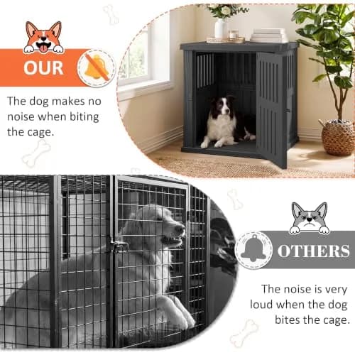 Fancyango Heavy Duty Dog Crate Furniture Lockable Indoor Outdoor Kennel & End Table for Small/Large Dogs Decorative Plastic Pet Crate (Black, 39.4" L x 28.4" W x 32.6" H) thumbnail 3