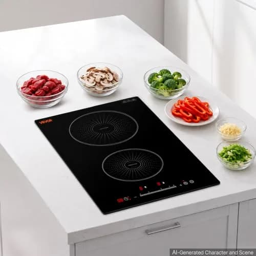 VEVOR 12In 2 Burner Induction Cooktop | 9 Power Levels, Built-in & Countertop, 220V, Easy-Clean Ceramic Glass thumbnail 9