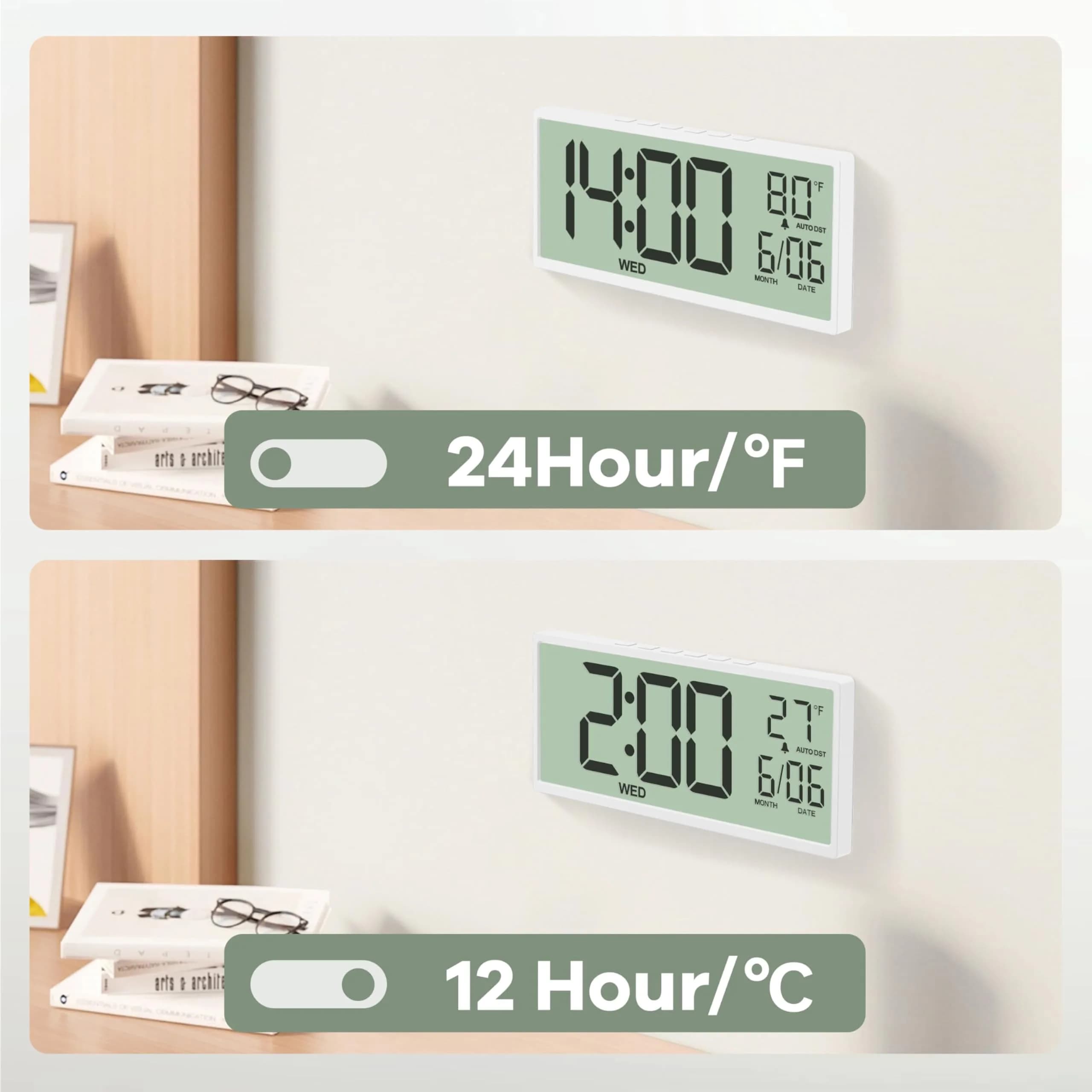 JALL Large Digital Wall Clock 36.8 cm (14.5 inches) | Jumbo Display, Date, Day, Temperature, Auto DST - view 5