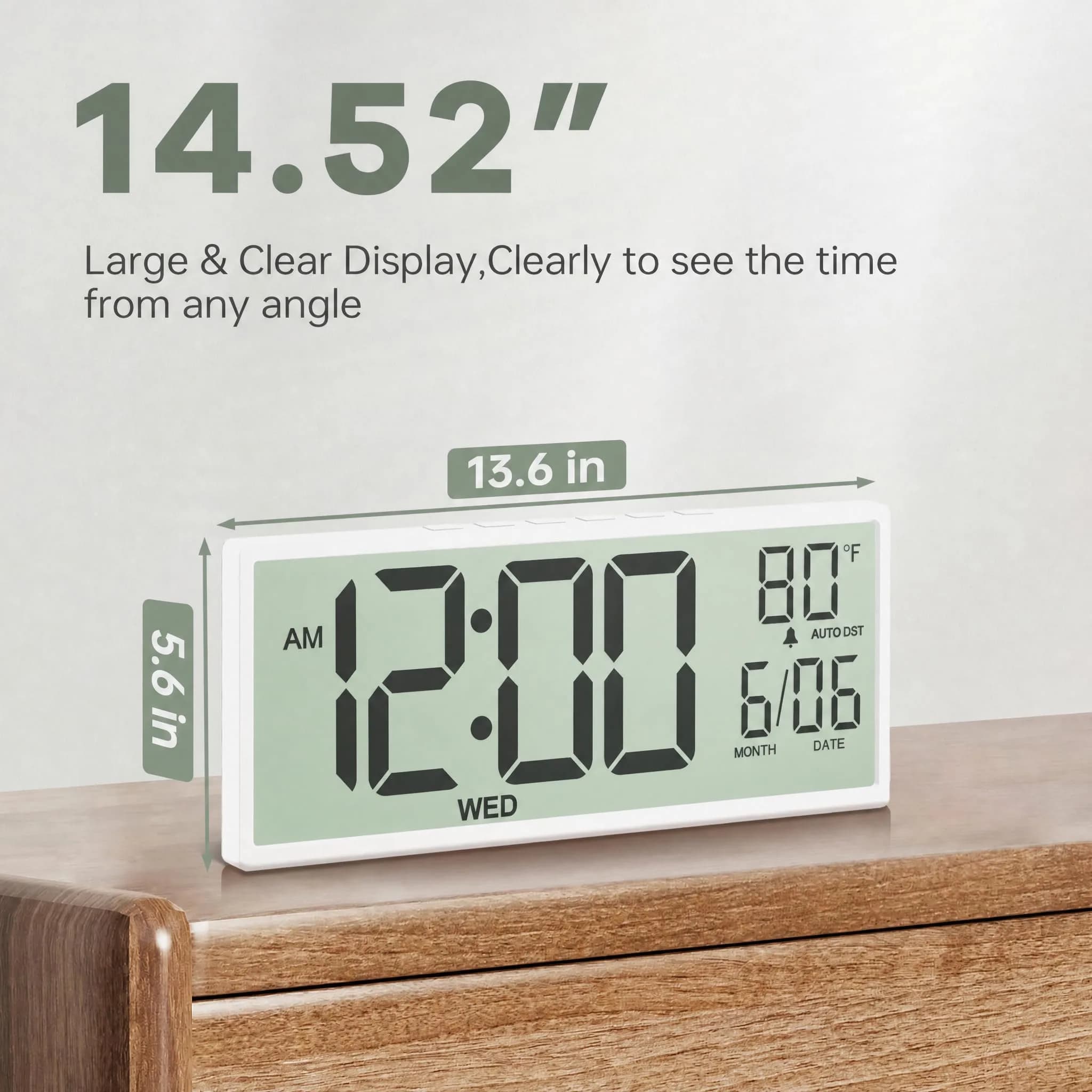 JALL Large Digital Wall Clock 36.8 cm (14.5 inches) | Jumbo Display, Date, Day, Temperature, Auto DST - view 2