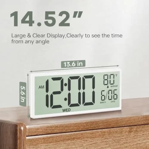 JALL Large Digital Wall Clock 36.8 cm (14.5 inches) | Jumbo Display, Date, Day, Temperature, Auto DST thumbnail 2