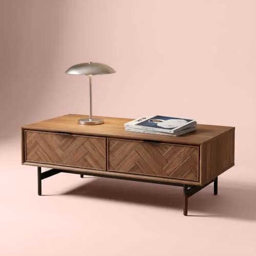mopio Axis 47" Herringbone Walnut Coffee Table | Industrial Design with Reinforced Metal Legs thumbnail 1