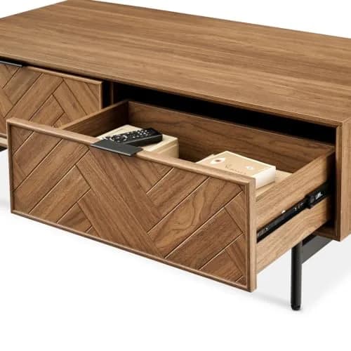 mopio Axis 47" Herringbone Walnut Coffee Table | Industrial Design with Reinforced Metal Legs thumbnail 6