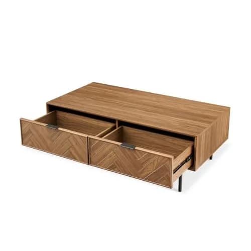 mopio Axis 47" Herringbone Walnut Coffee Table | Industrial Design with Reinforced Metal Legs thumbnail 9