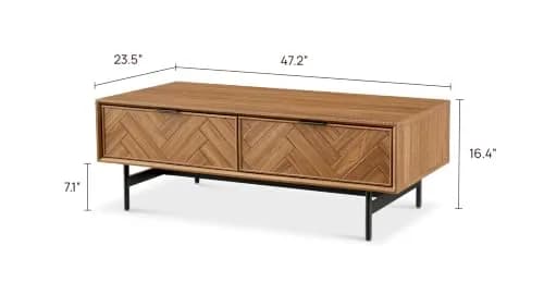 mopio Axis 47" Herringbone Walnut Coffee Table | Industrial Design with Reinforced Metal Legs thumbnail 2