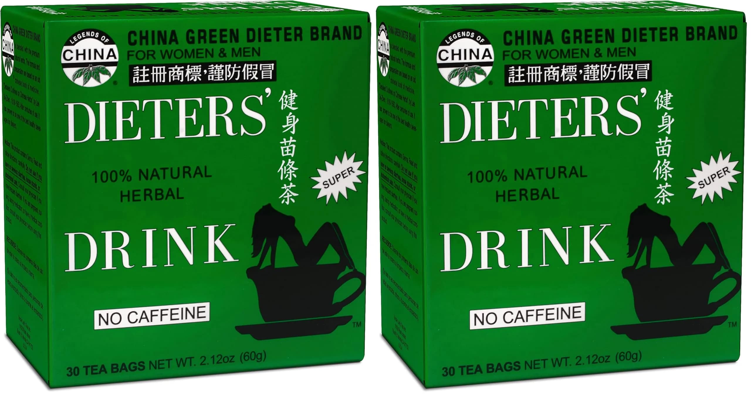 Uncle Lee's Tea China Green Dieters Tea 60 Bags (Pack of 2) | Caffeine Free Herbal Supplement — No Color