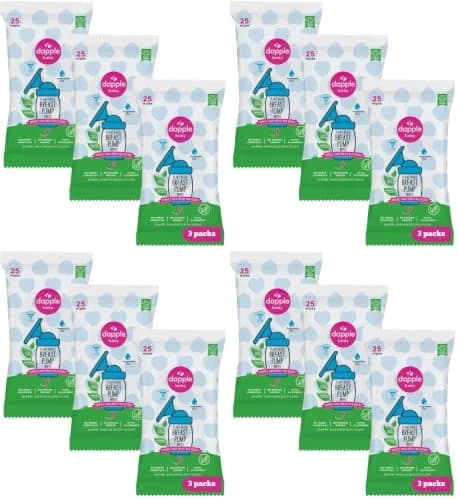 Dapple Baby Breast Pump Wipes - 300 Count (12 Packs of 25) | Plant-Powered & Hypoallergenic for Milk Residue Removal thumbnail 1