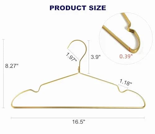 Amber Home 40 Pack Premium Matte Gold Aluminum Coat Hangers, 41.9cm (16.5") | Organize Your Wardrobe thumbnail 2