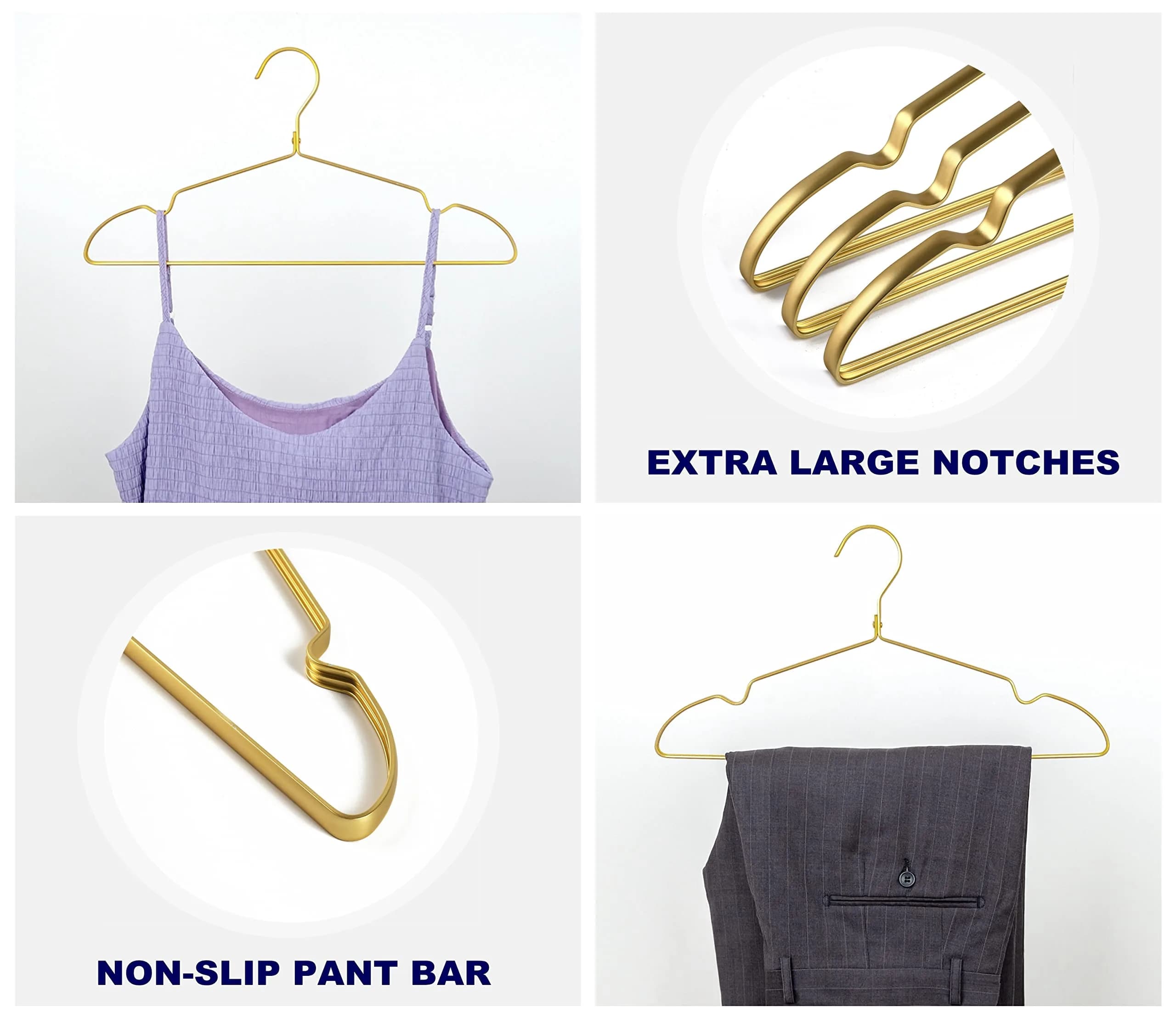 Amber Home 40 Pack Premium Matte Gold Aluminum Coat Hangers, 41.9cm (16.5") | Organize Your Wardrobe - view 3
