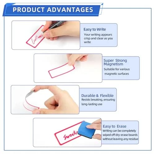 Utron Magnetic Dry Erase Labels 3.2"x1.2" (72PCS, 9 Colors) | Reusable Name Plates for Whiteboards & Lockers thumbnail 5