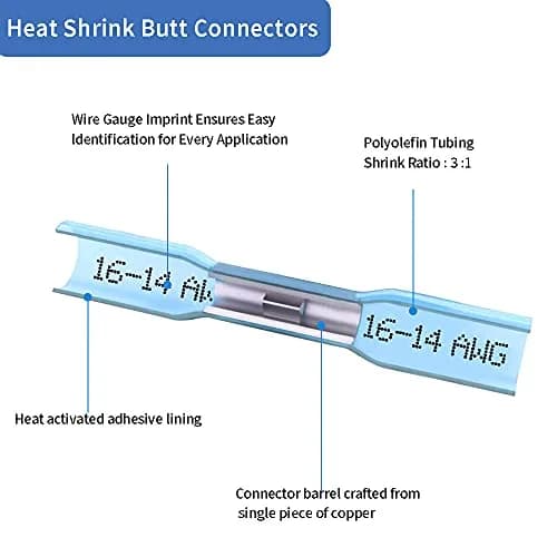 Qizpcer Blue Heat Shrink Butt Connectors 16-14 AWG (400 Pcs) | Waterproof Marine Grade Wire Splice thumbnail 3