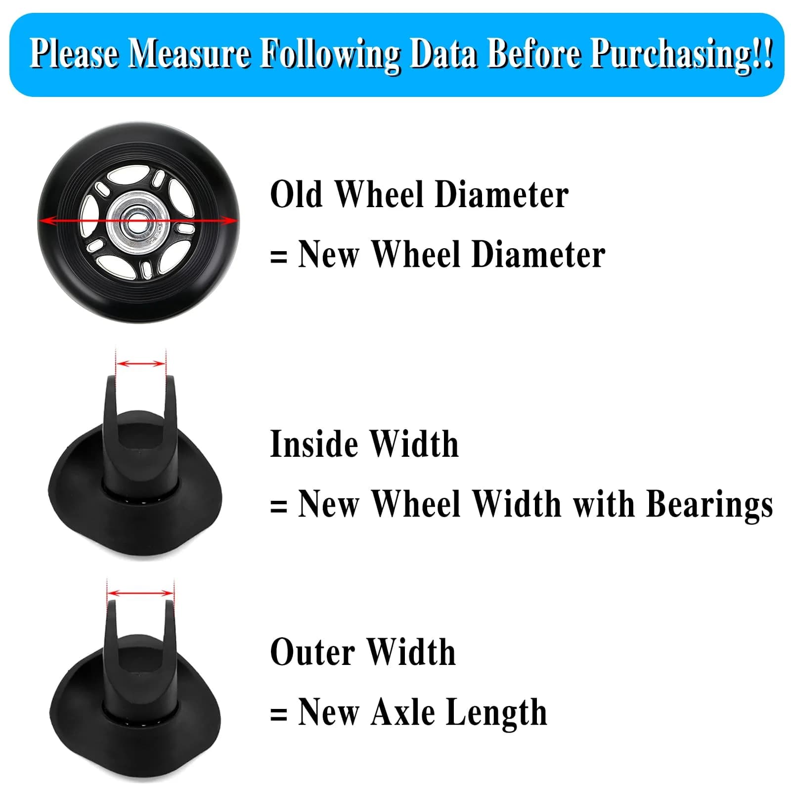 OwnMy Luggage Suitcase Replacement Wheels 45mm x 18mm | Pack of 3 Sets (12 Wheels Total) - view 6