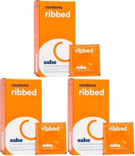 Cake Ribbed Condoms 12 Count Pack | Silicone Lubricated, Stimulating Ribbed Texture, BPA Free, Fragrance-Free, Glycerin Free thumbnail 1