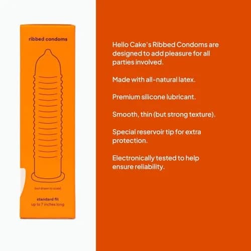 Cake Ribbed Condoms 12 Count Pack | Silicone Lubricated, Stimulating Ribbed Texture, BPA Free, Fragrance-Free, Glycerin Free thumbnail 6