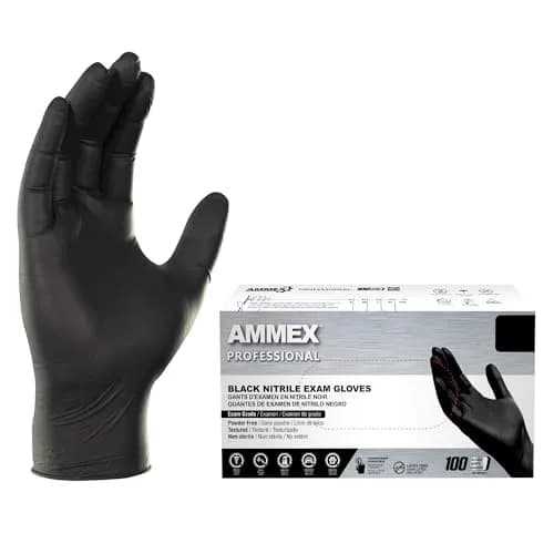 AMMEX Black Nitrile Disposable Exam Gloves, 3 Mil, Medium (Pack of 300) | Food-Safe, Latex-Free Alternative thumbnail 1