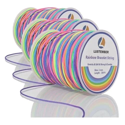 LUSTEMBER 1mm Rainbow Elastic Beading Cord 330 Feet (990 Feet Total) | Sturdy & Durable for Jewelry Making - main product image