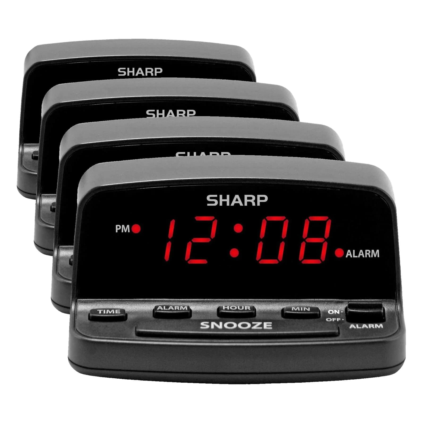 Sharp Digital Alarm Clock with Keyboard Controls, Red LED Display, Battery Back-up, Pack of 4 | Simple Operation for All Ages
