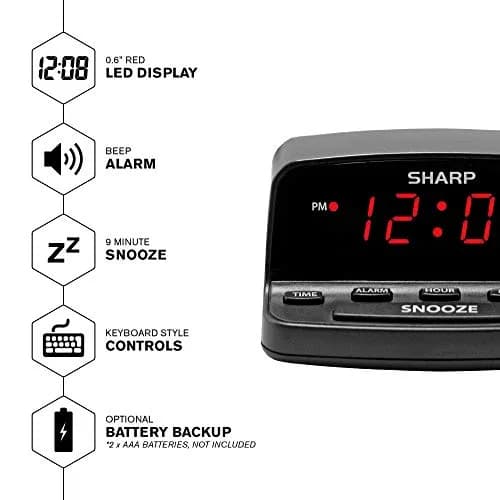 Sharp Digital Alarm Clock with Keyboard Controls, Red LED Display, Battery Back-up, Pack of 4 | Simple Operation for All Ages thumbnail 3