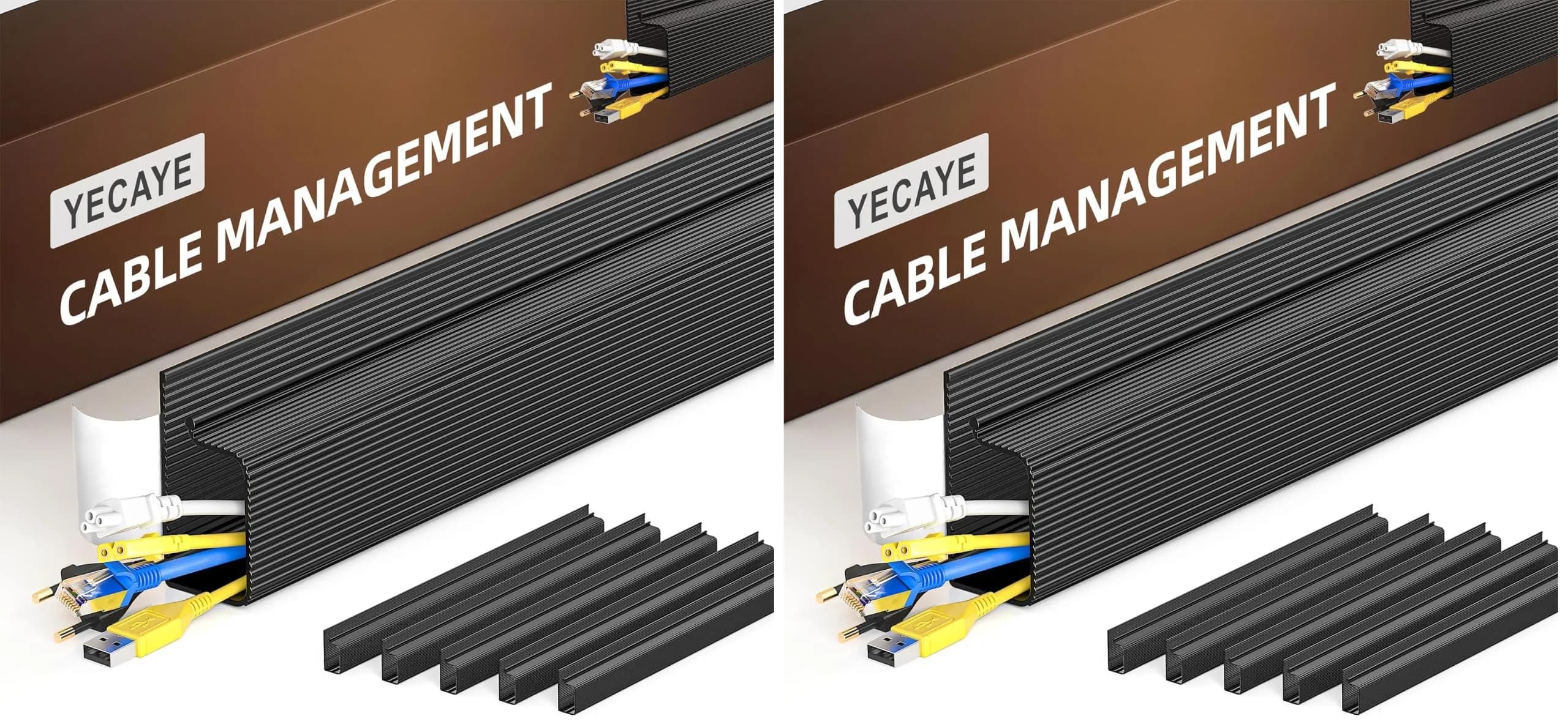 Yecaye 12 Pack Cable Management | No-Drill Adhesive Cord Organizer for Desk & Home Office, Black