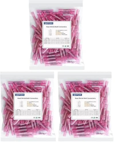 Qizpcer Red Heat Shrink Butt Connectors 22-16 AWG (300 Pcs Total) | Waterproof Marine Grade Electrical Splice thumbnail 1
