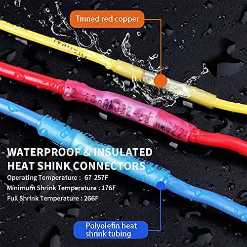 Qizpcer Red Heat Shrink Butt Connectors 22-16 AWG (300 Pcs Total) | Waterproof Marine Grade Electrical Splice thumbnail 5