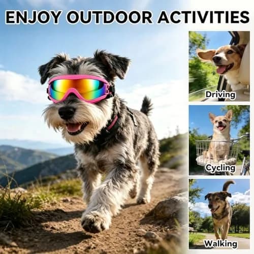 NAMSAN Dog Sunglasses for Medium Dogs, Anti-UV Dog Goggles Small Medium Breeds, Windproof Driving Dog Eye Protection, Pink (5 inches L x 2.5 inches W) thumbnail 6
