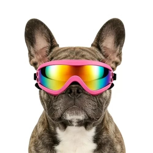 NAMSAN Dog Sunglasses for Medium Dogs, Anti-UV Dog Goggles Small Medium Breeds, Windproof Driving Dog Eye Protection, Pink (5 inches L x 2.5 inches W) thumbnail 1