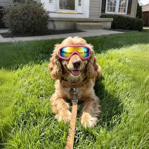 NAMSAN Dog Sunglasses for Medium Dogs, Anti-UV Dog Goggles Small Medium Breeds, Windproof Driving Dog Eye Protection, Pink (5 inches L x 2.5 inches W) thumbnail 2