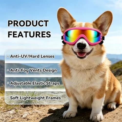 NAMSAN Dog Sunglasses for Medium Dogs, Anti-UV Dog Goggles Small Medium Breeds, Windproof Driving Dog Eye Protection, Pink (5 inches L x 2.5 inches W) thumbnail 3