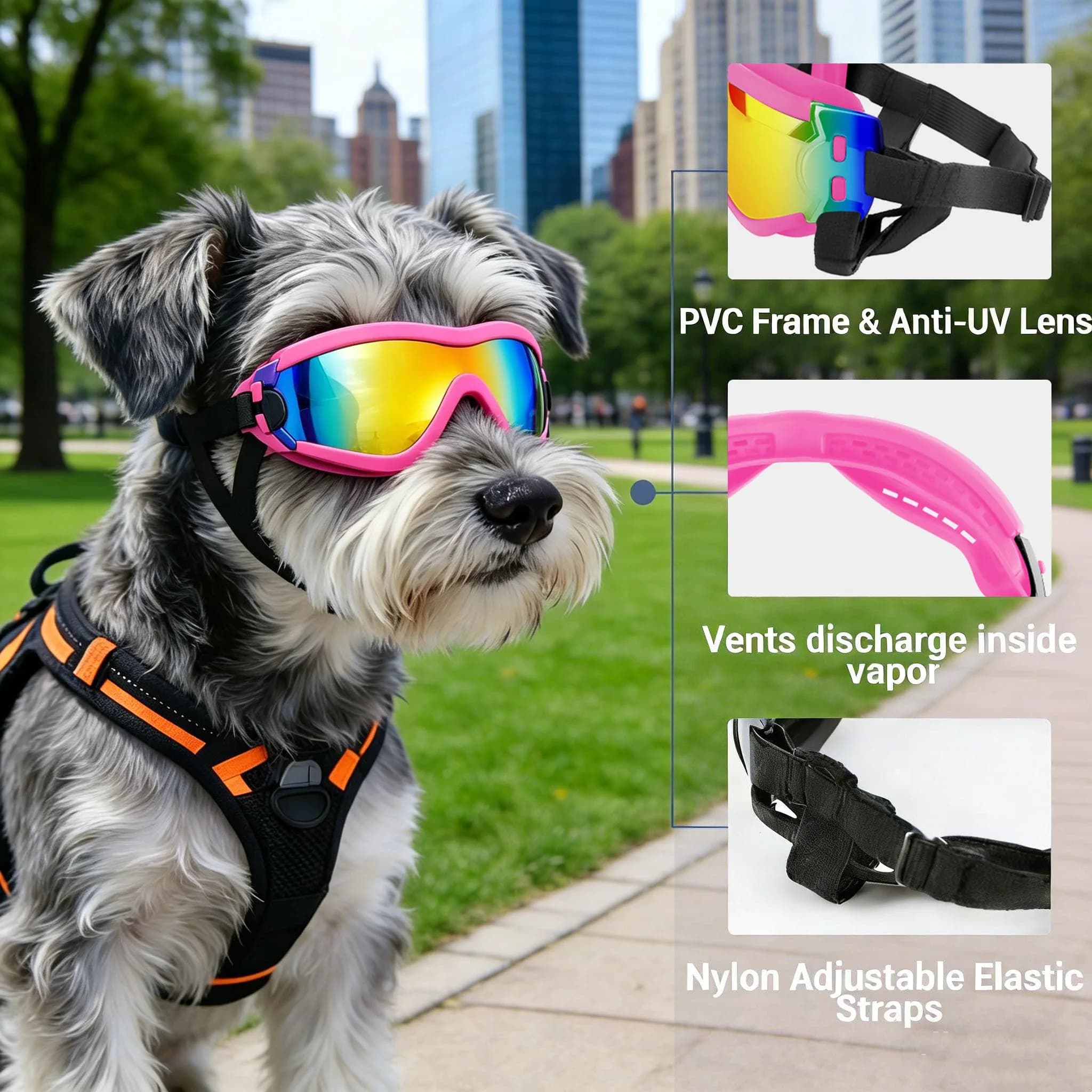Enjoying Tactical Pink Small Breed Dog Goggles with UV Protection, Windproof & Adjustable Straps - view 4