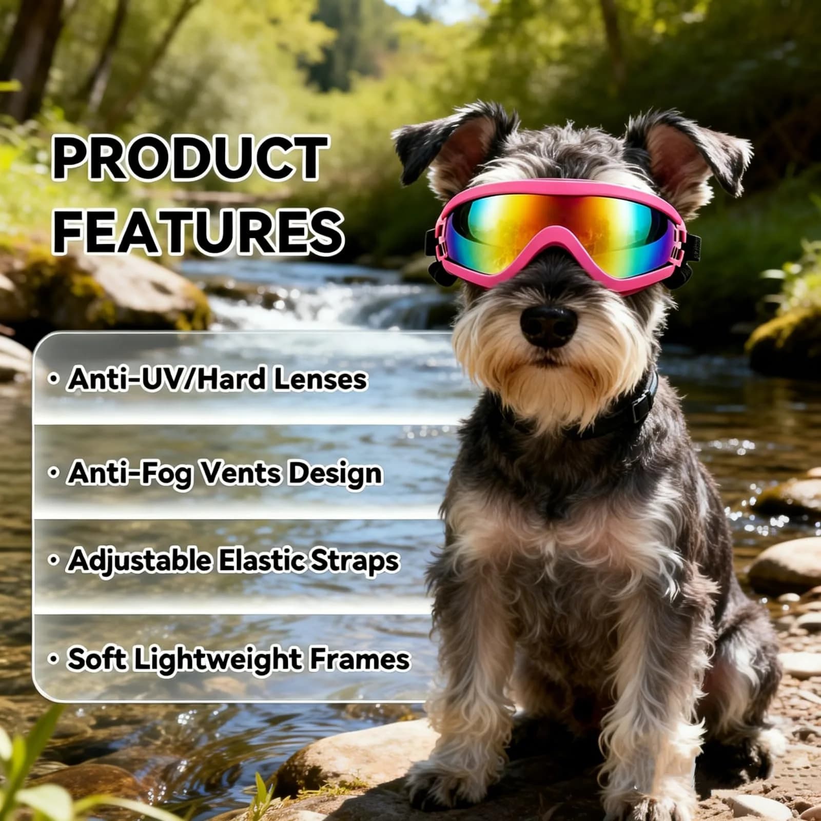 Enjoying Gloss Pink Dog Goggles for Medium Breeds | UV Protection, Windproof & Adjustable - view 4
