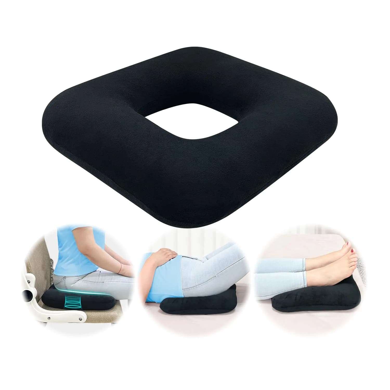AOSSA Bed Sore Cushion for Butt Positioning Pillow, Pressure Ulcer Relief, 3-inch Thick Orthopedic Seat Wedge | 38cm x 36cm (15" x 14") - main product image