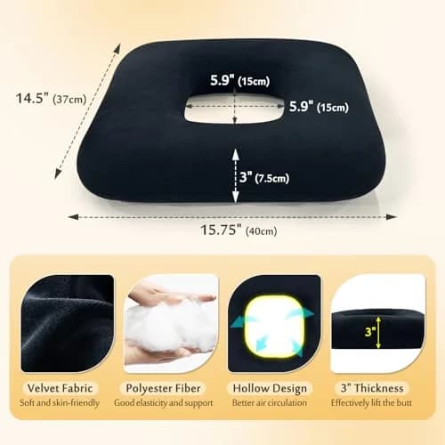 AOSSA Bed Sore Cushion for Butt Positioning Pillow, Pressure Ulcer Relief, 3-inch Thick Orthopedic Seat Wedge | 38cm x 36cm (15" x 14") thumbnail 6