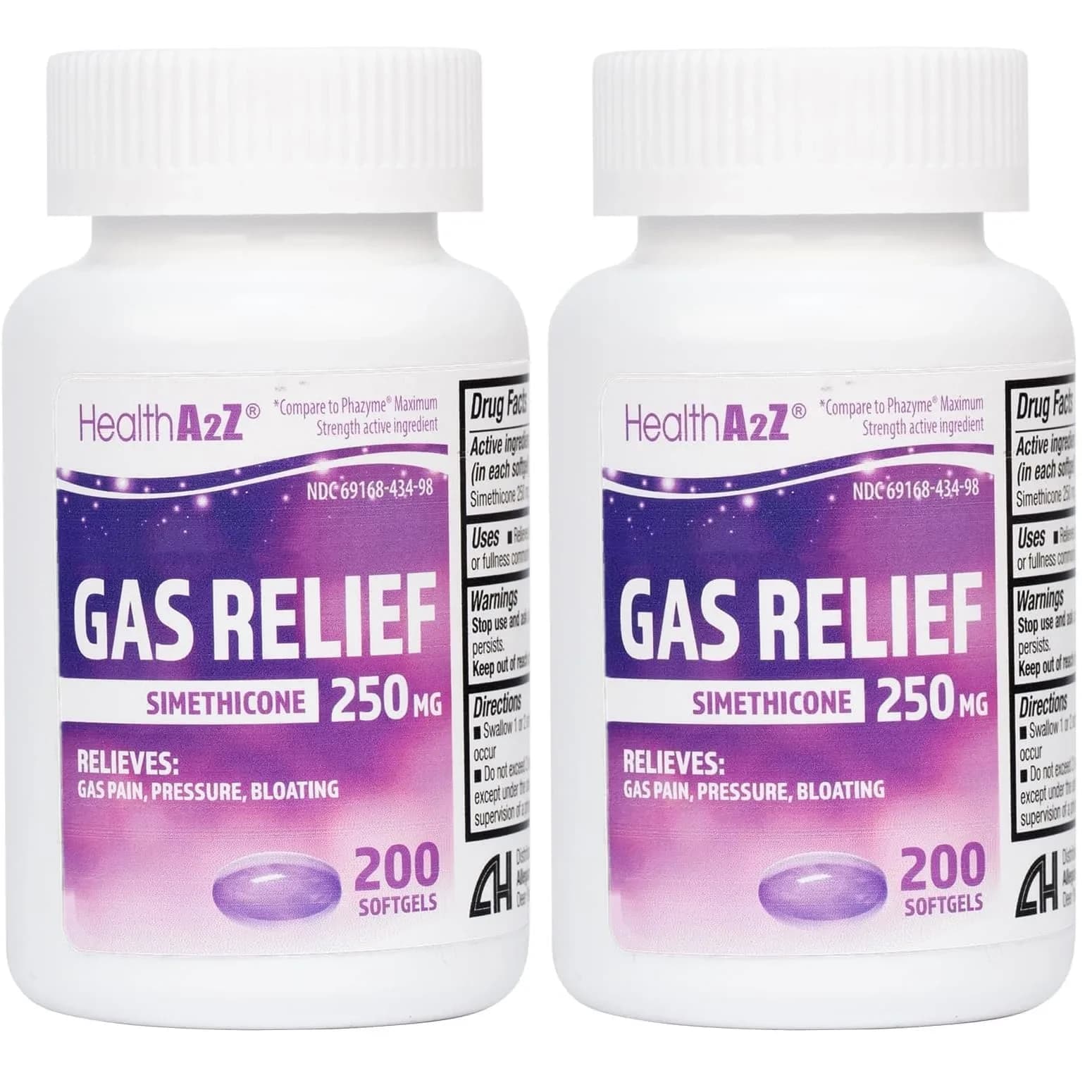 HealthA2Z Gas Relief Simethicone 250mg Softgels | 400 Count (2x200) Fast Acting Gas Relief - main product image